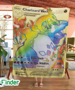 Gigantamax Rainbow Charizard Pokemon Trading Card Game Fleece Blanket