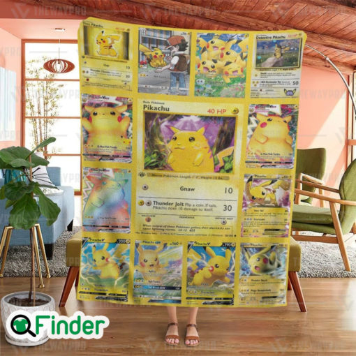 Pikachu Pokemon Trading Cards Fleece Blanket