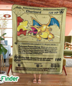 Gold Charizard 1st Edition Pokemon Card Fleece Blanket