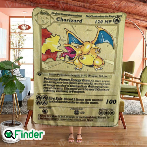 Gold Charizard 1st Edition Pokemon Card Fleece Blanket