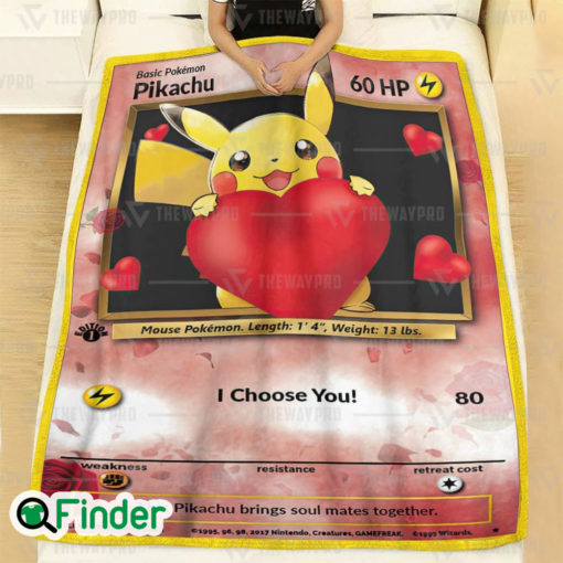 I Choose You Pikachu Pokemon Card Fleece Blanket