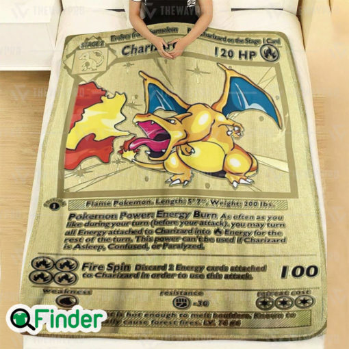 Gold Charizard 1st Edition Pokemon Card Fleece Blanket