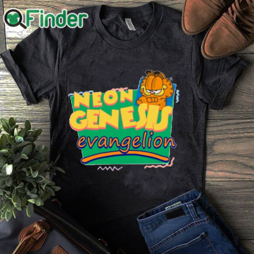 black T shirt Neon Genesis Evangelion Meets Garfield And Friends T Shirt