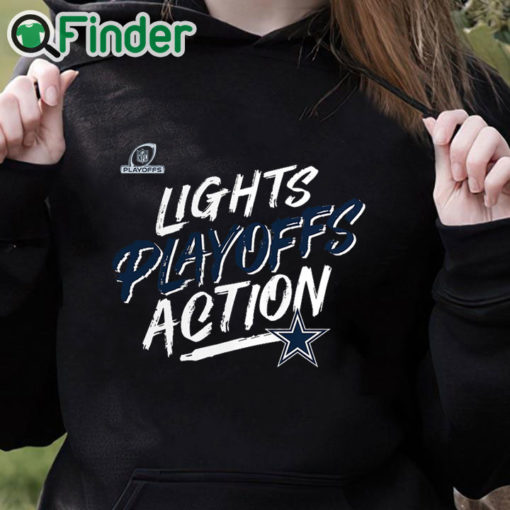 black hoodie Dallas Cowboys 2021 NFL Playoffs Bound Lights Action T Shirt