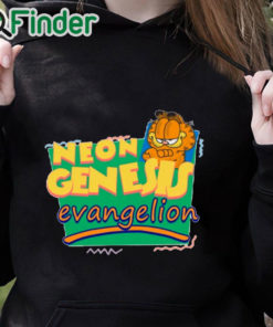 black hoodie Neon Genesis Evangelion Meets Garfield And Friends T Shirt