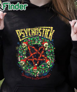 black hoodie Pyschostick Seasons Beatings T shirt