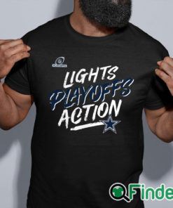 black shirt Dallas Cowboys 2021 NFL Playoffs Bound Lights Action T Shirt