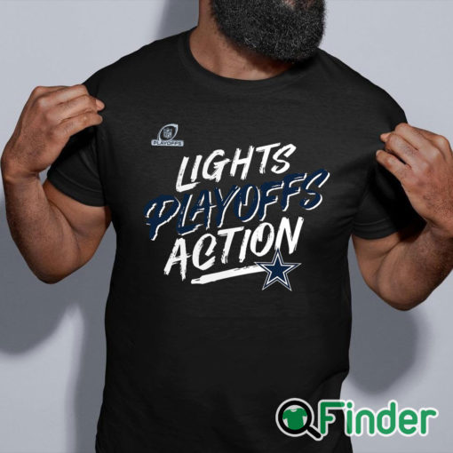 black shirt Dallas Cowboys 2021 NFL Playoffs Bound Lights Action T Shirt