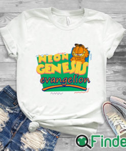 white T shirt Neon Genesis Evangelion Meets Garfield And Friends T Shirt