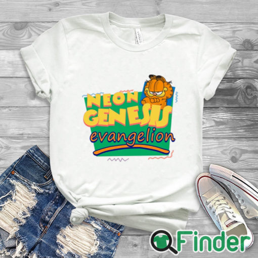 white T shirt Neon Genesis Evangelion Meets Garfield And Friends T Shirt