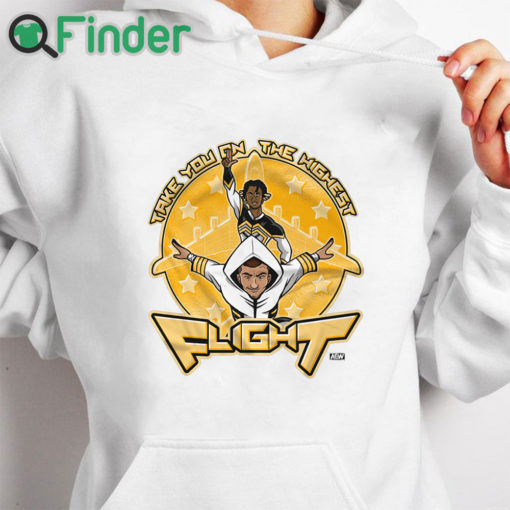 white hoodie Lio Rush and Dante Martin Highest Flight T shirt