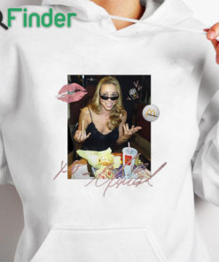 white hoodie Mariah Carey Mcdonalds T shirt