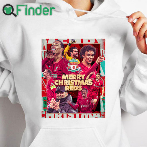 white hoodie Merry Christmas Reds Liverpool Football Club T shirt