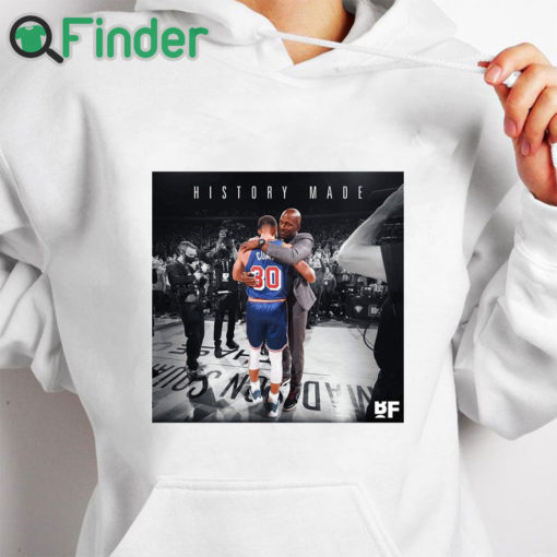 white hoodie Stephen Curry has passed Ray Allen for number 1 on the All Time 3 Pointers T shirt 1