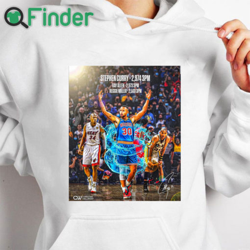 white hoodie Stephen Curry record breaker history maker T shirt 1