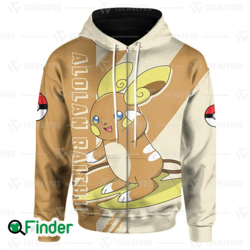 Alolan Raichu pokemon dual type electric psychic 3D zip Hoodie