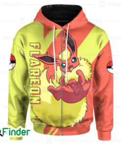 Flareon pokemon fire type eevee evolution 3D zip hoodie