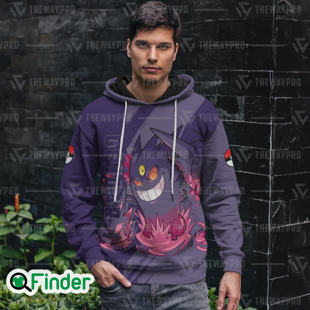 Gengar-pokemon dual type ghost poison 3D hoodie - Q-Finder