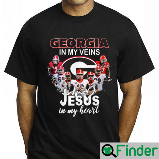 Georgia Bulldogs In My Veins Jesus Heart Shirt Gift Real Fans