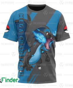 Mega Charizard X pokemon dual type fire dragon 3D T shirt