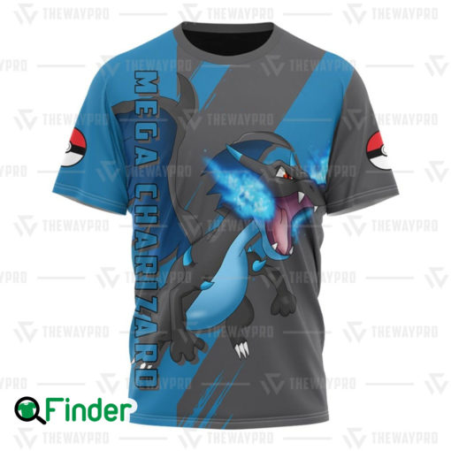 Mega Charizard X pokemon dual type fire dragon 3D T shirt