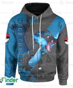 Mega Charizard X pokemon dual type fire dragon 3D zip hoodie