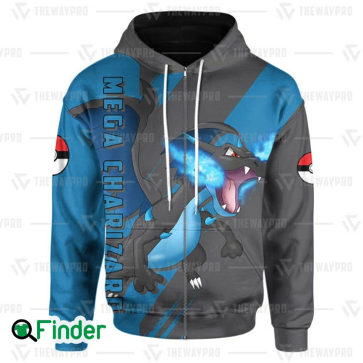 Mega Charizard X pokemon dual type fire dragon 3D zip hoodie