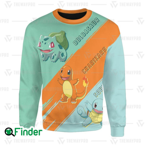 Squirtle Bulbasaur Charmander starters pokemon of kanto 3D Sweatshirt