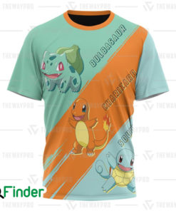 Squirtle Bulbasaur Charmander starters pokemon of kanto 3D T shirt