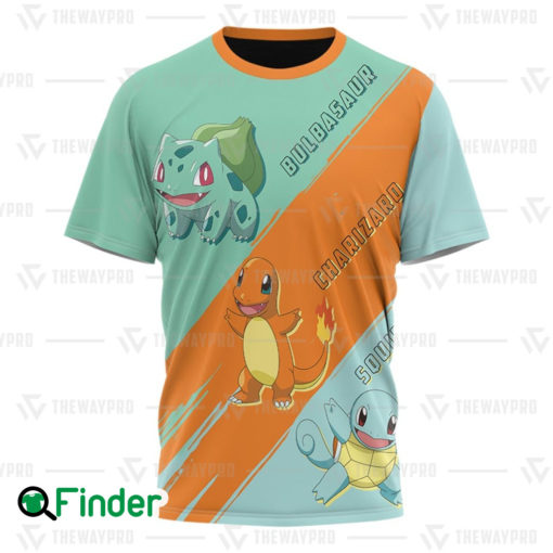 Squirtle Bulbasaur Charmander starters pokemon of kanto 3D T shirt