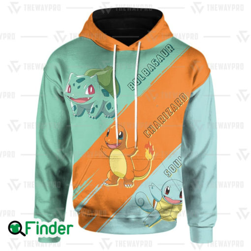 Squirtle Bulbasaur Charmander starters pokemon of kanto 3D hoodie 1