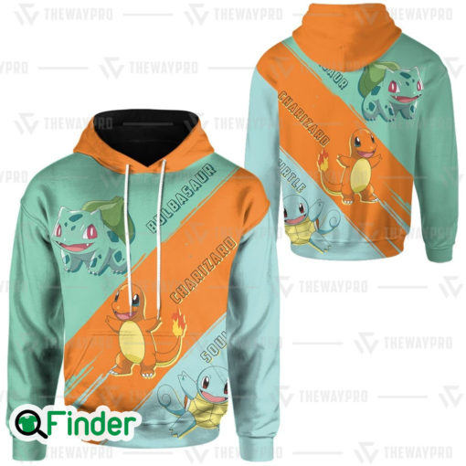 Squirtle Bulbasaur Charmander starters pokemon of kanto 3D hoodie