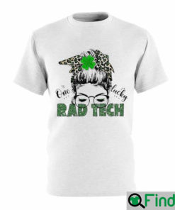 St Patrick Messy Bun Girl One Lucky Rad Tech T Shirt