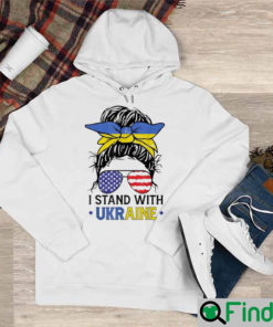 Ukrainian American Flag I Stand With Ukraine Messy Bun Women Hoodie