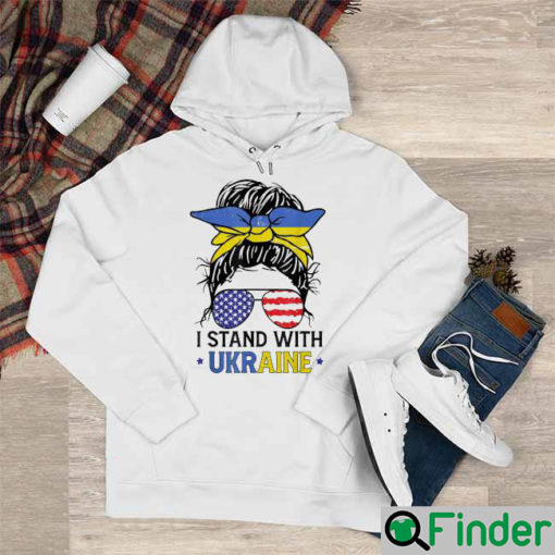 Ukrainian American Flag I Stand With Ukraine Messy Bun Women Hoodie