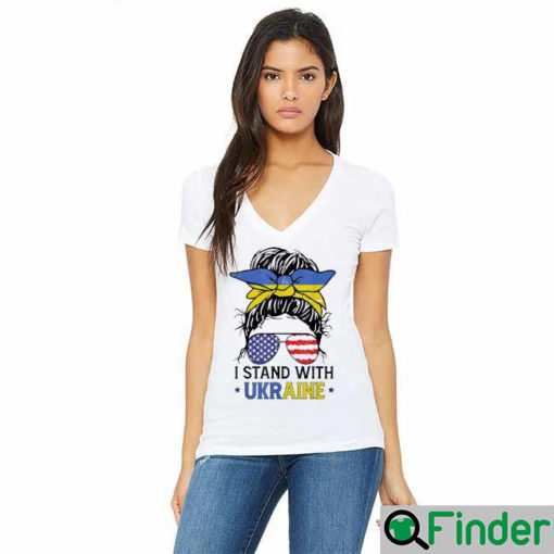 Ukrainian American Flag I Stand With Ukraine Messy Bun Women Shirts