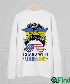 Ukrainian American Flag I Stand With Ukraine Messy Bun Women Sweatshirt