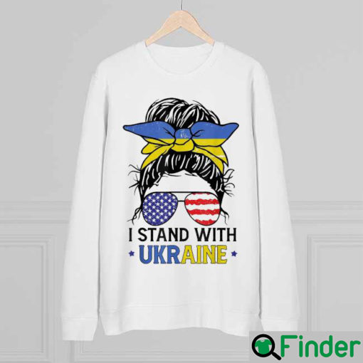 Ukrainian American Flag I Stand With Ukraine Messy Bun Women Sweatshirt