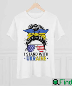 Ukrainian American Flag I Stand With Ukraine Messy Bun Women T Shirt