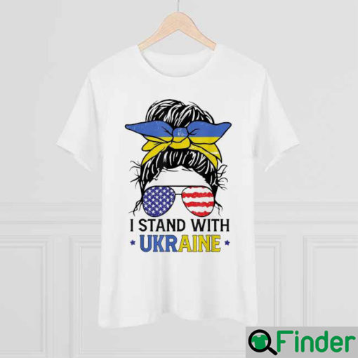 Ukrainian American Flag I Stand With Ukraine Messy Bun Women T Shirt