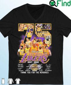 75 Years Of Los Angeles Lakers 1947 2022 Signatures Thank You For The Memories Shirt