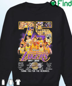 75 Years Of Los Angeles Lakers 1947 2022 Signatures Thank You For The Memories Sweatshirt