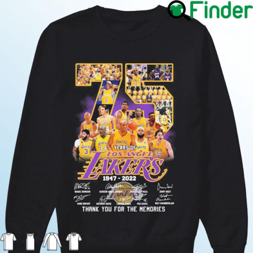 75 Years Of Los Angeles Lakers 1947 2022 Signatures Thank You For The Memories Sweatshirt