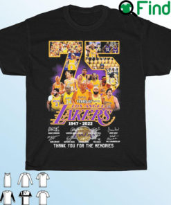 75 Years Of Los Angeles Lakers 1947 2022 Signatures Thank You For The Memories T Shirt