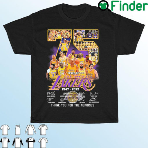 75 Years Of Los Angeles Lakers 1947 2022 Signatures Thank You For The Memories T Shirt