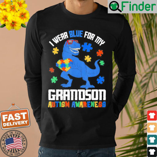 April I Wear Blue For Grandson Dinosaur Autism Awareness Shirt