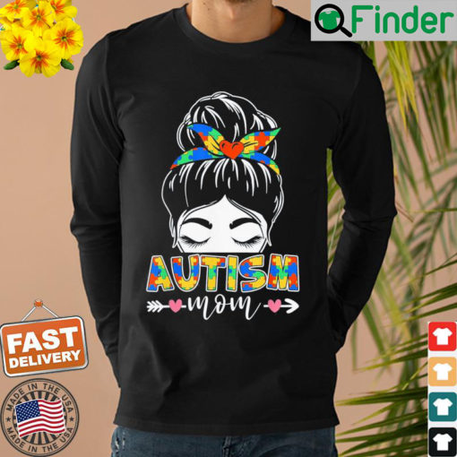 Autism Awareness Mom Hearts Messy Bun Mothers Day Sweatshirt