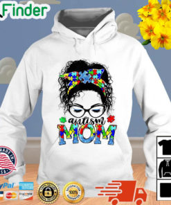 Autism Mom Puzzle Pieces Ribbon Messy Bun Hair Hoodie