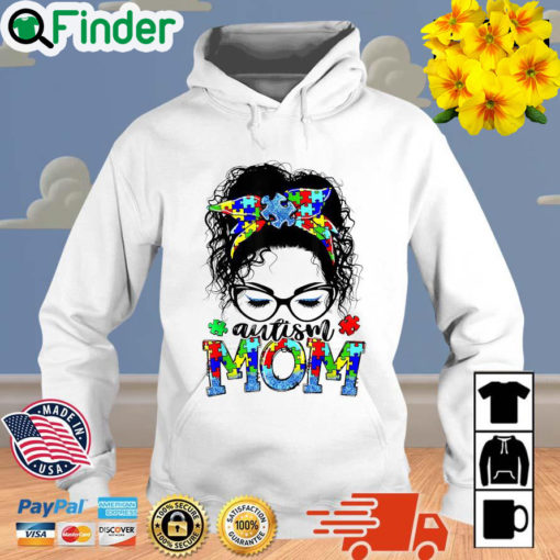 Autism Mom Puzzle Pieces Ribbon Messy Bun Hair Hoodie