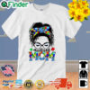 Autism Mom Puzzle Pieces Ribbon Messy Bun Hair Shirt